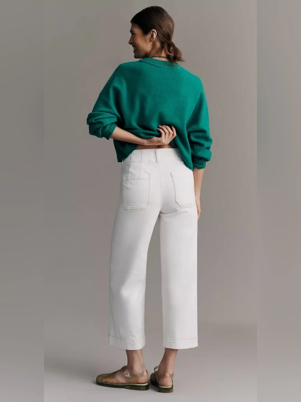 Maeve Colette Whipstitch High-Rise Wide Leg Cropped Jeans Size 27